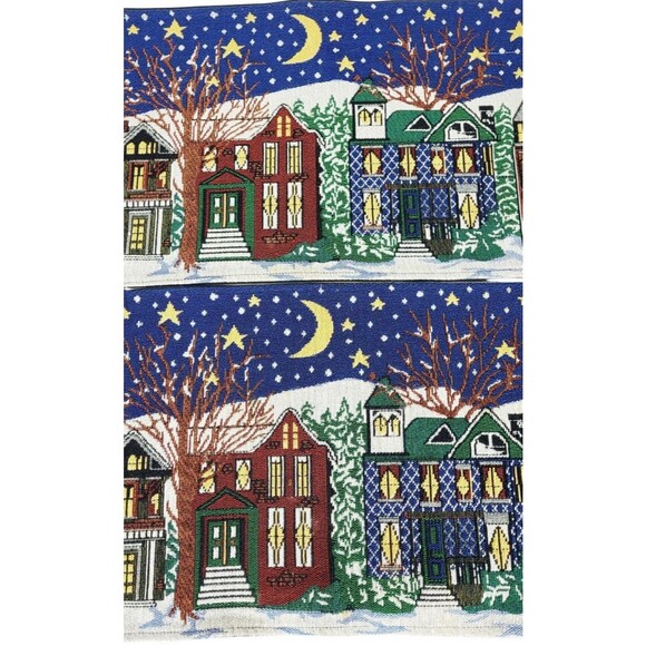 VTG Starry Snowy Night Winter Wonderland Set Of 2 Holiday Tapestry Placemats - Picture 1 of 8
